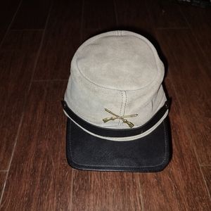 Vtg Civil War Confederate Kepi 100% Genuine Leather Made in USA Medium
